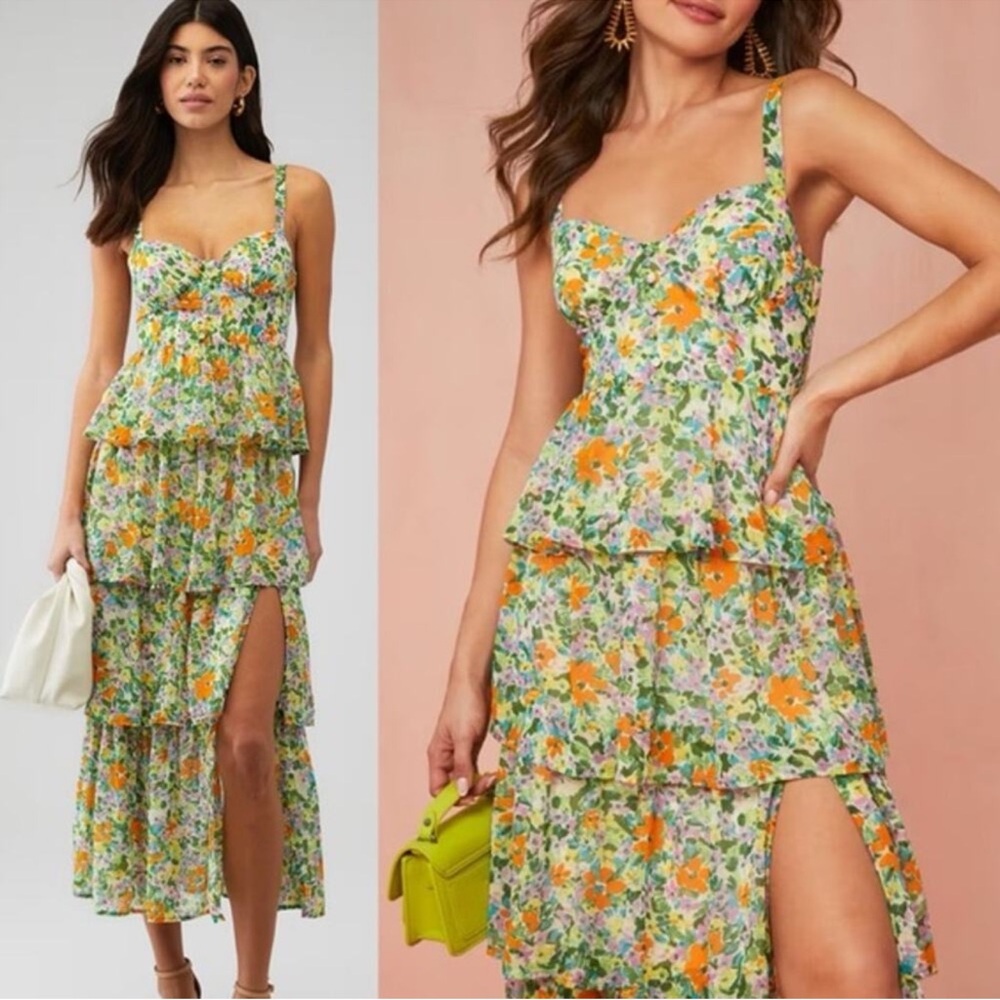Astr Floral Maxi Dress in Green, Orange, White